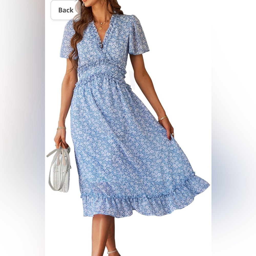 NWT KIRUNDO Ruffle Short Sleeve V Neck Midi Chiffon A Line Dress Size Medium